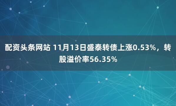 配资头条网站 11月13日盛泰转债上涨0.53%，转股溢价率56.35%